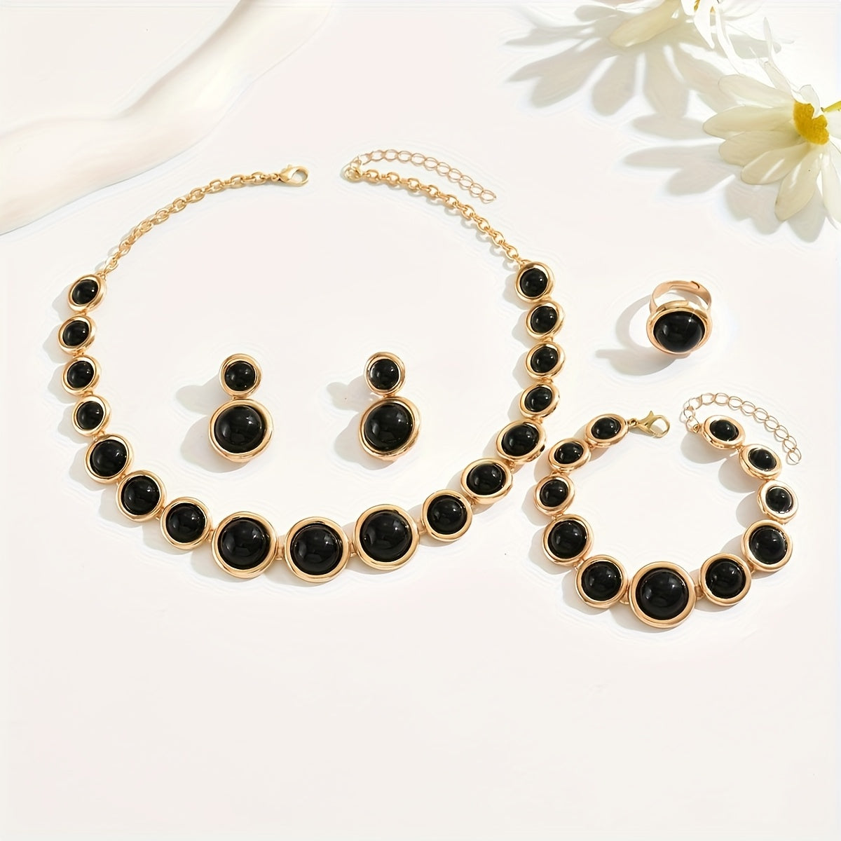 4-Piece Jewellery Set - Black Cabochon