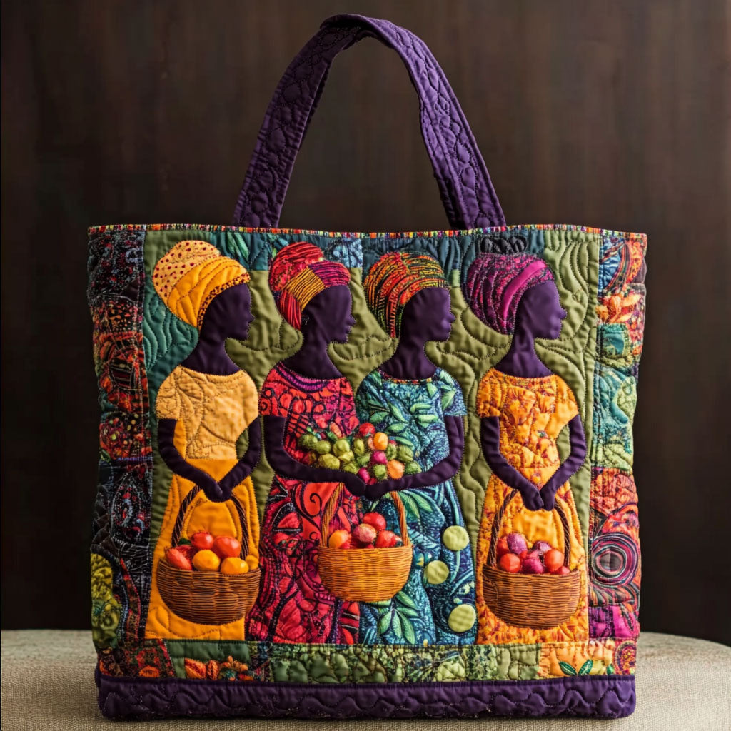 Graceful Harvest quilted tote bag – women with harvest baskets