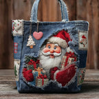 Denim Santa quilted tote bag – santa on denim