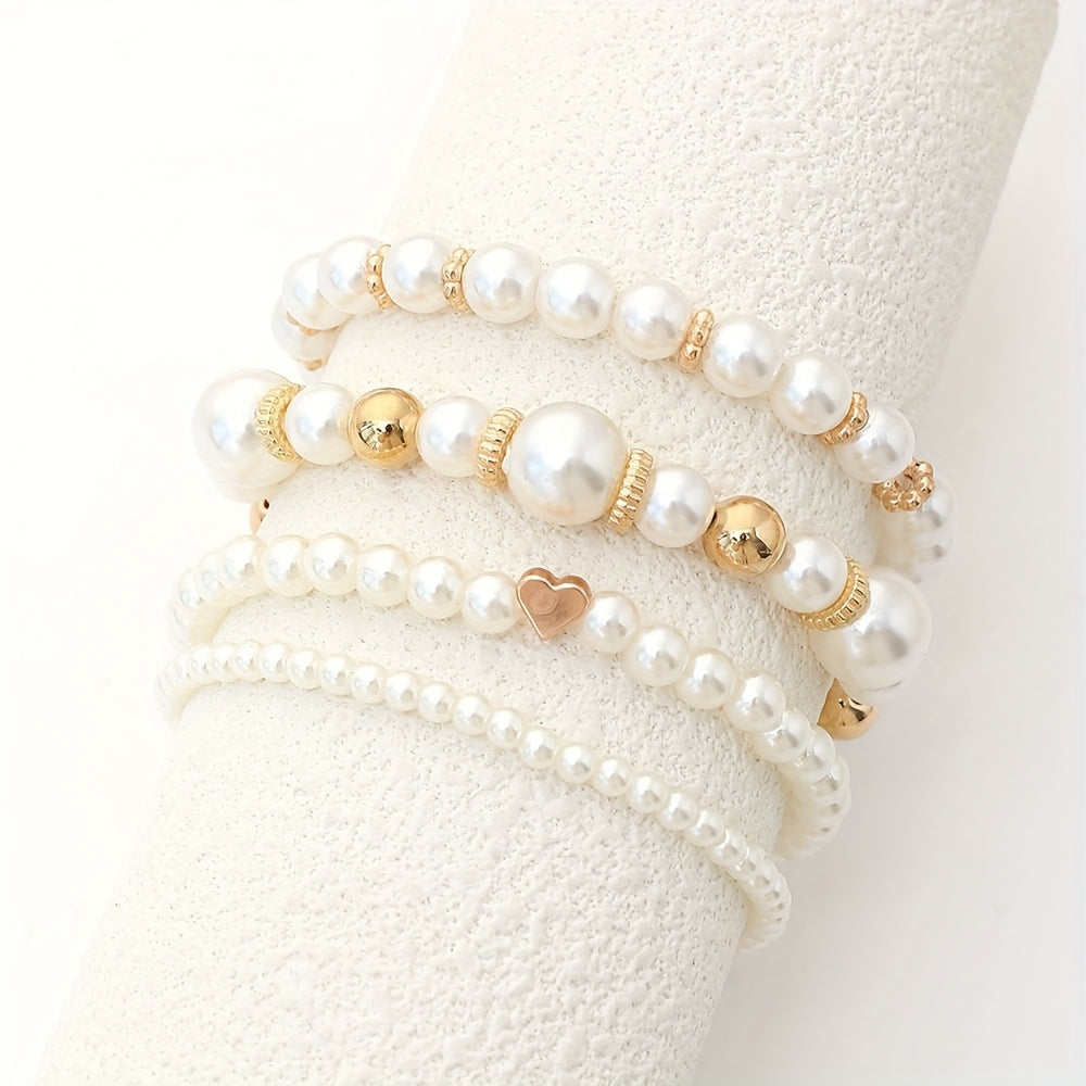 Pearl Bracelet Set - Heart Charm