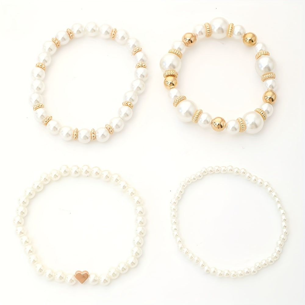 Pearl Bracelet Set - Heart Charm