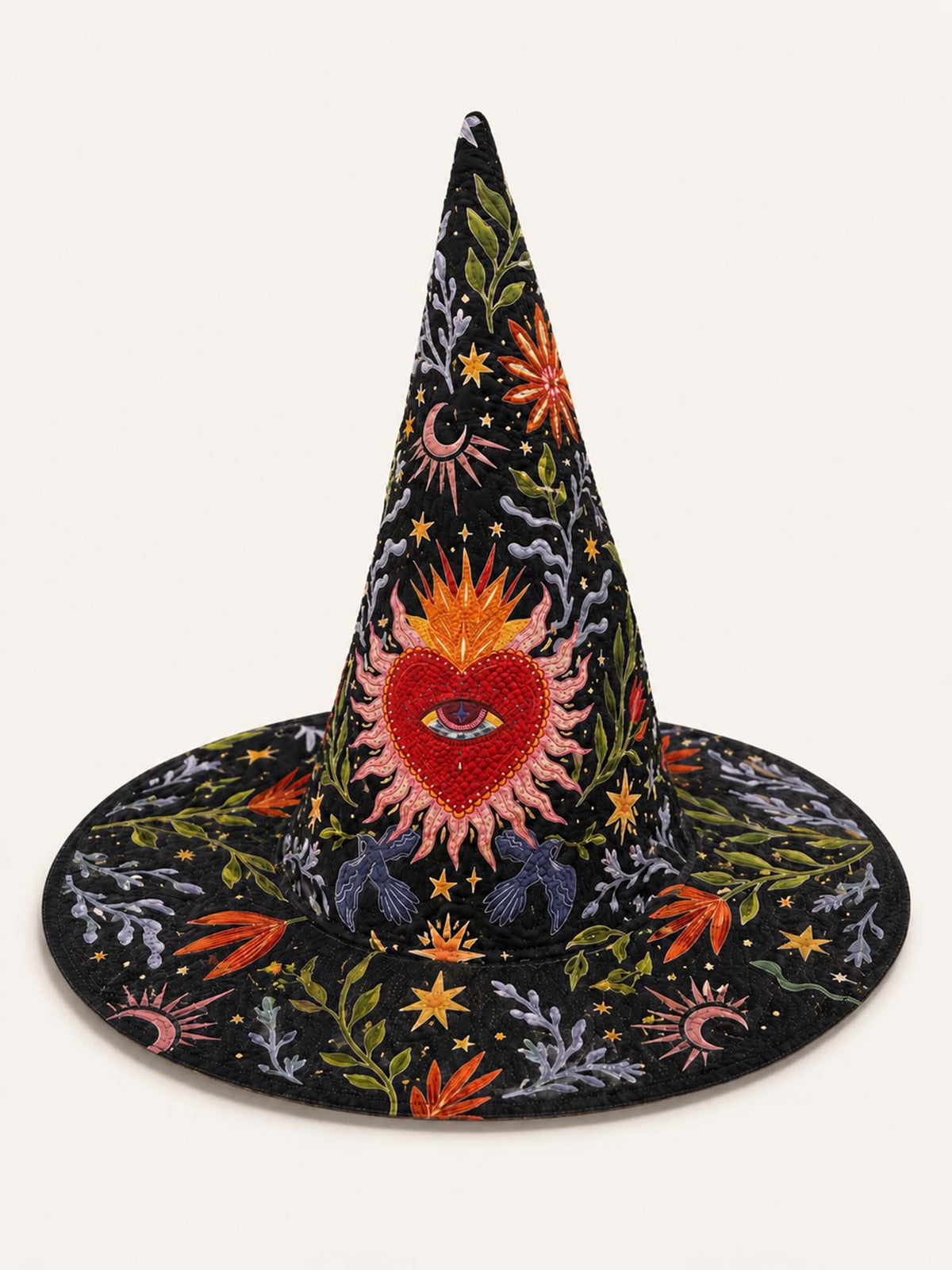 Flaming Heart quilted witch hat – flaming heart