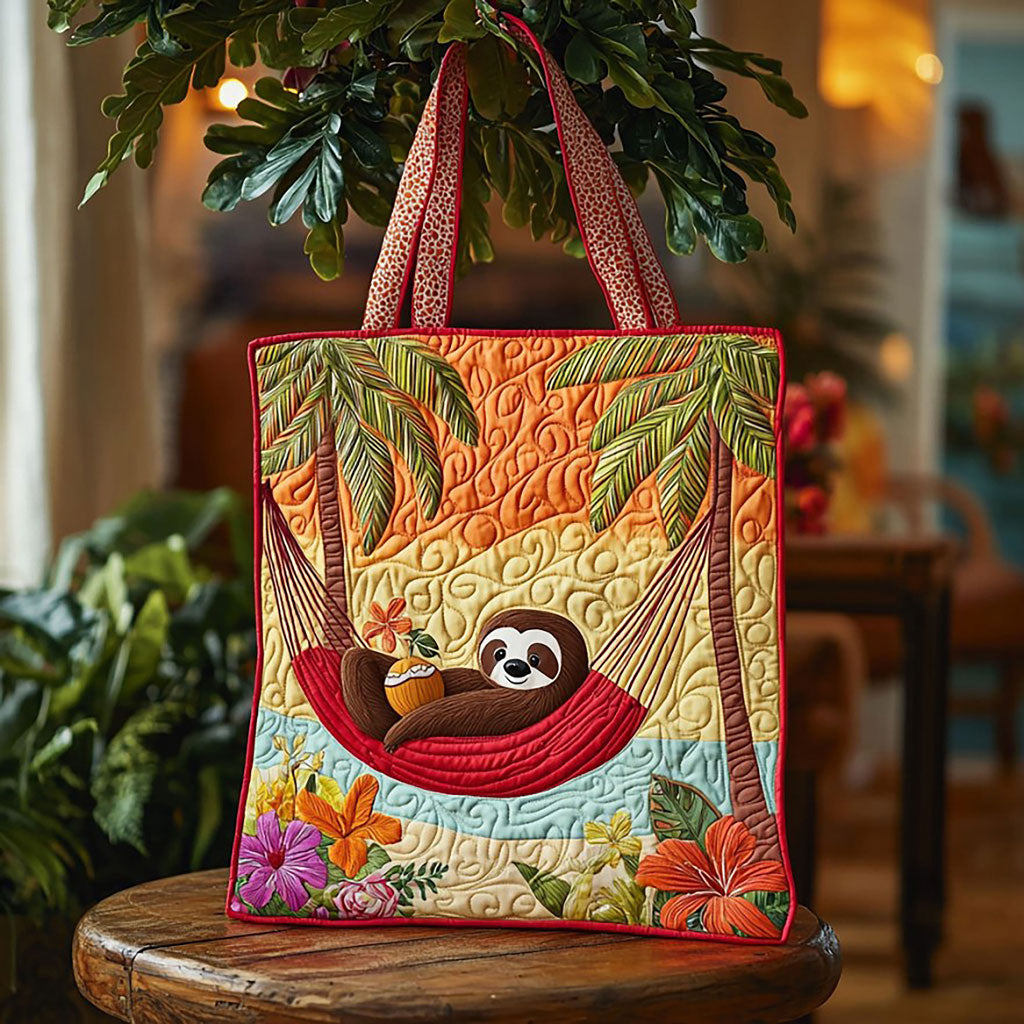 Sloth Summer Swing quilted tote bag – sloth with coconut