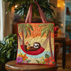 Sloth Summer Swing quilted tote bag – sloth with coconut