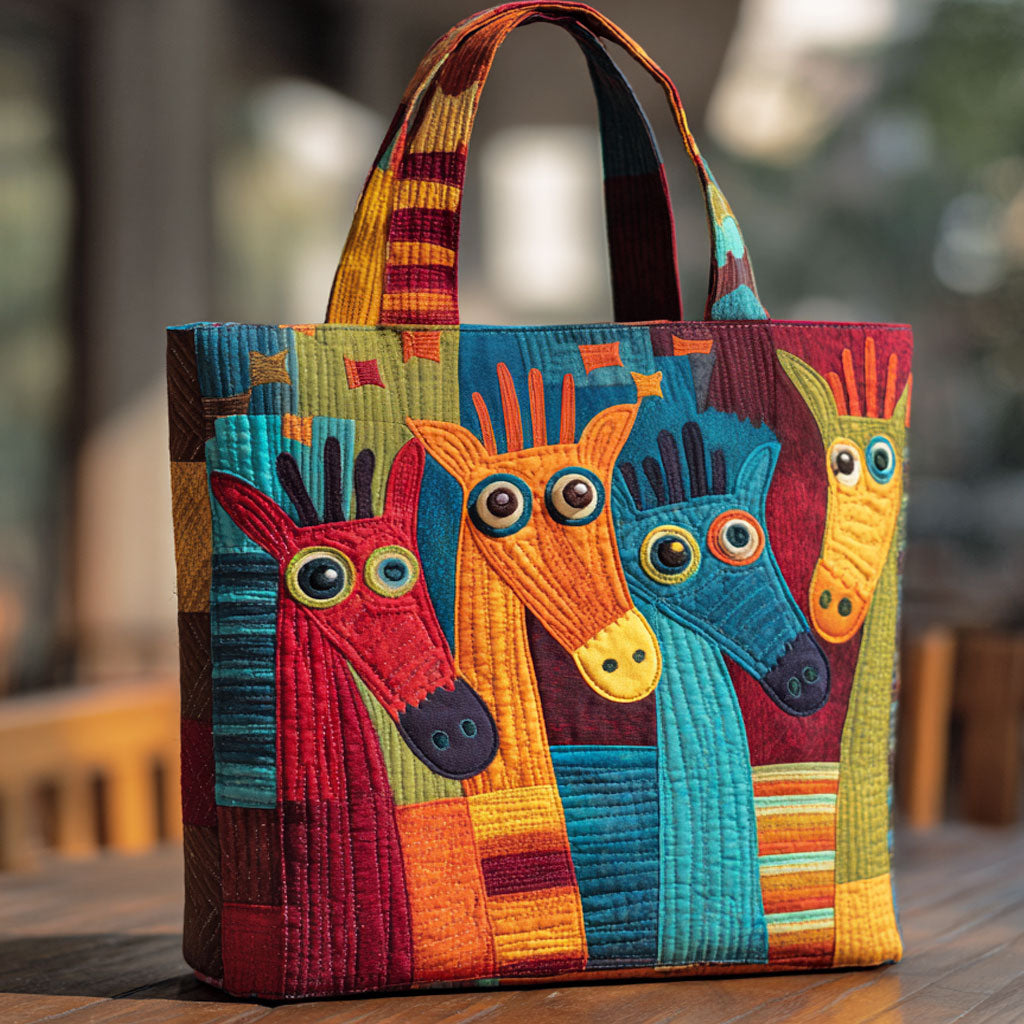 Cheerful Manes quilted tote bag – patchwork horses