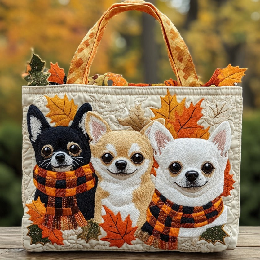 Autumn Chihuahuas quilted tote bag – chihuahuas in scarves