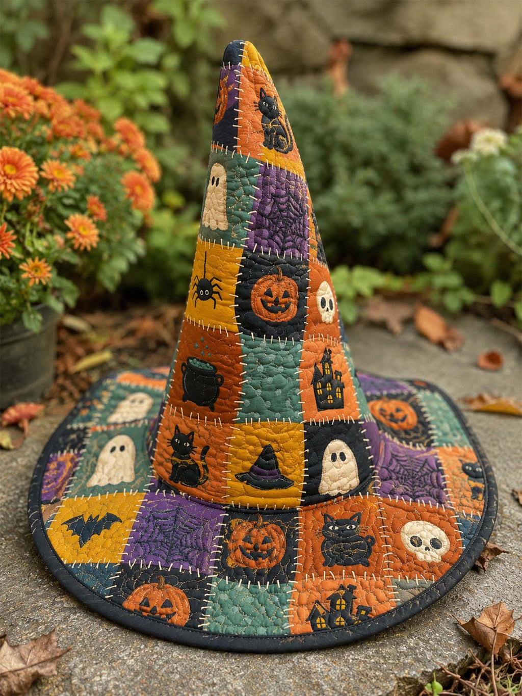 Halloween Patch Squares quilted witch hat – halloween patchwork