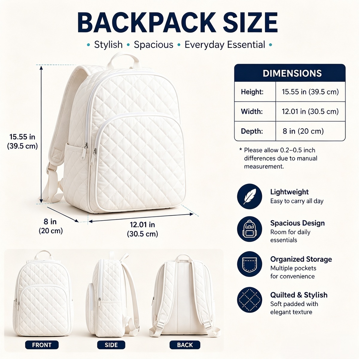Padded Quilted Backpack - Coffee and Books – view 3