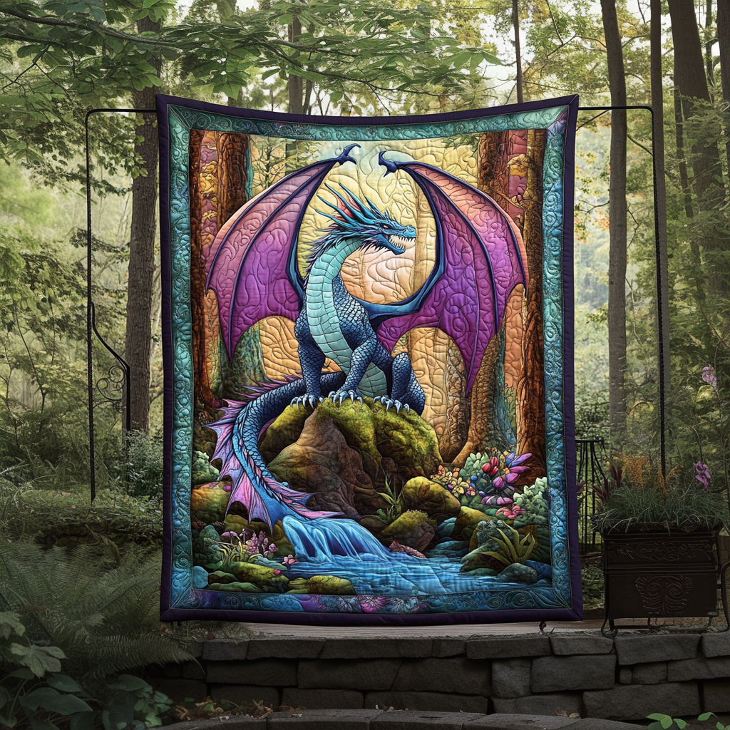 Quilted Throw - Forest Waterfall Dragon – view 2