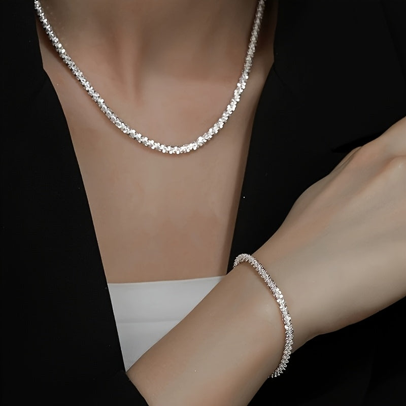 Silver-tone sparkle chain necklace and bracelet set