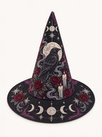 Raven Rose Moons quilted witch hat – raven with roses and moons