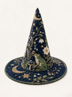 Moonlit Frog Garden quilted witch hat – frog in a moon garden