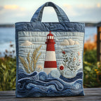 Sea Lighthouse quilted tote bag – lighthouse over waves