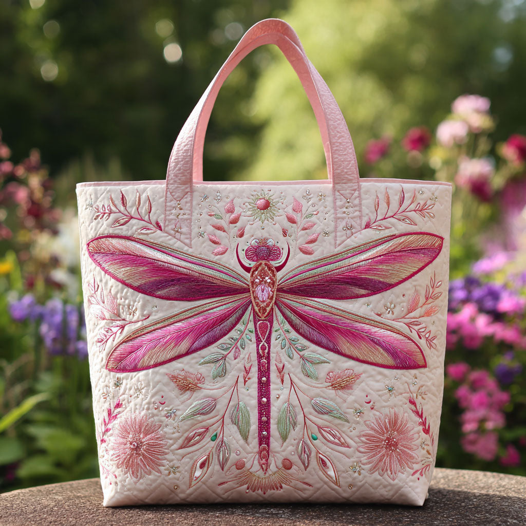 Romantic Dragonfly quilted tote bag – pink dragonfly