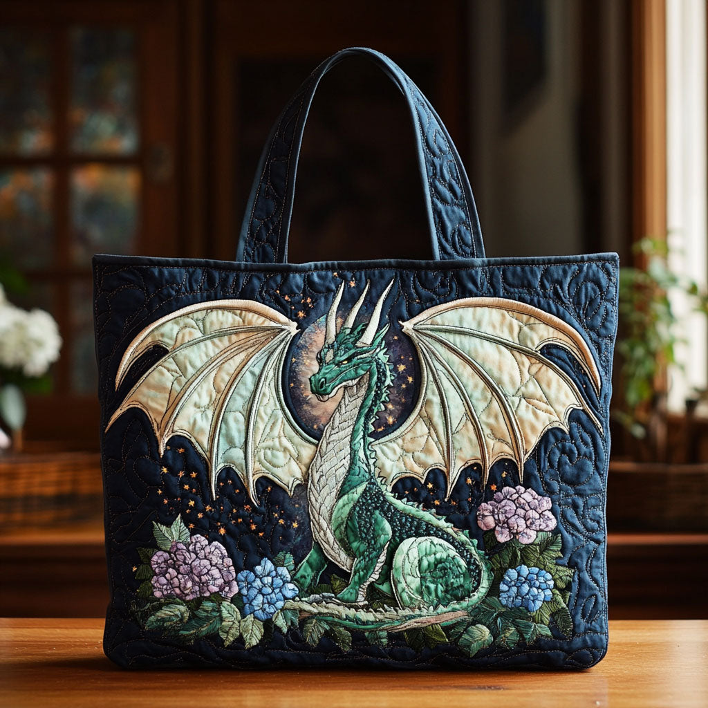 Dragon Serenity quilted tote bag – white dragon