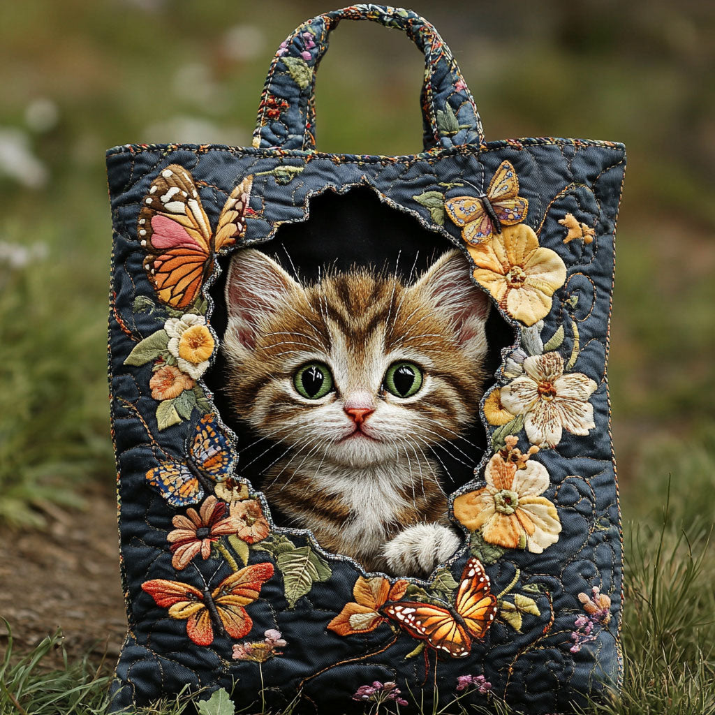 Nature Kitten quilted tote bag – kitten in floral hollow