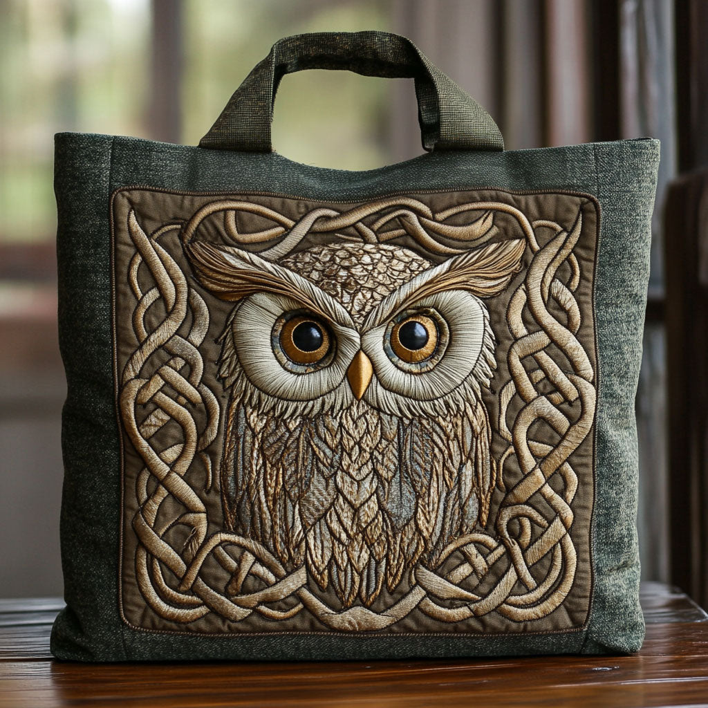 Celtic Owl Oracle quilted tote bag – owl in Celtic knot