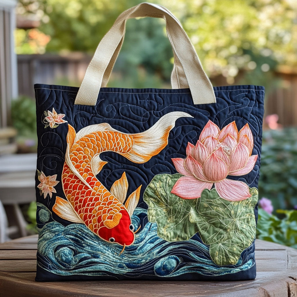 Majestic Lotus Koi quilted tote bag – koi and lotus