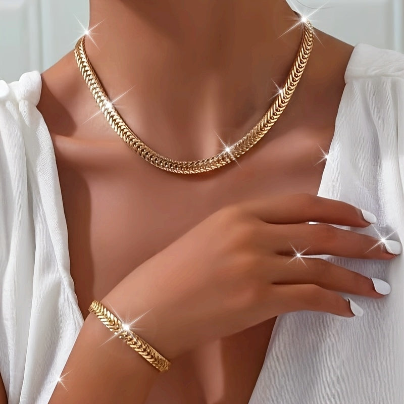 Gold-tone foxtail chain necklace and bracelet set