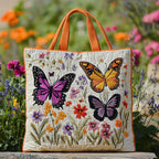 Floral Butterflies quilted tote bag – butterflies over meadow