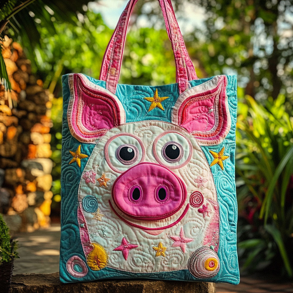 Dreamy Pig quilted tote bag – pig face