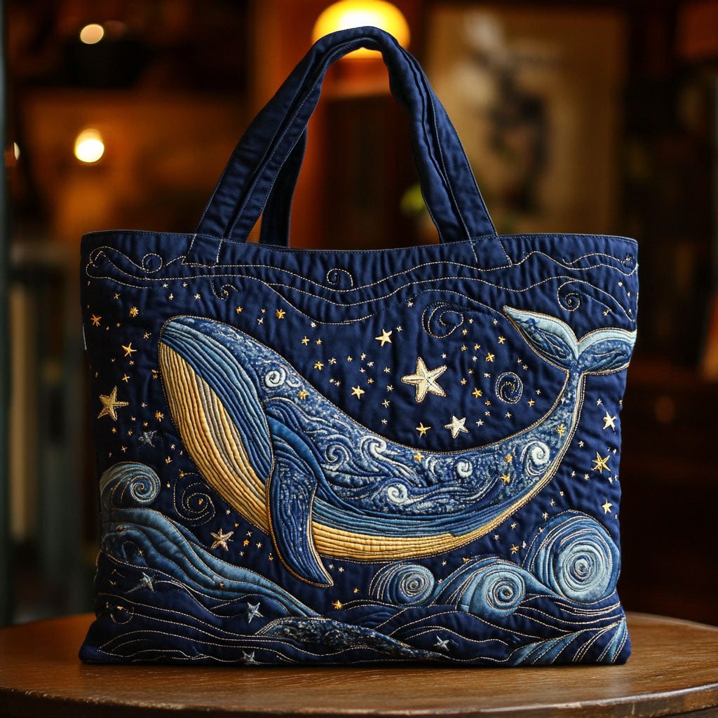 Starry Night Whale quilted tote bag – whale under stars