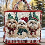 Furry Christmas Joy quilted tote bag – shih Tzus at Christmas