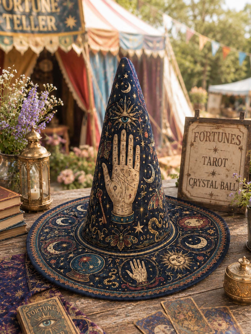 Fortune Teller Hand quilted witch hat – palmistry hand