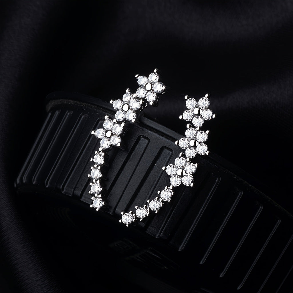 Ear Climber Earrings - Crystal Flowers
