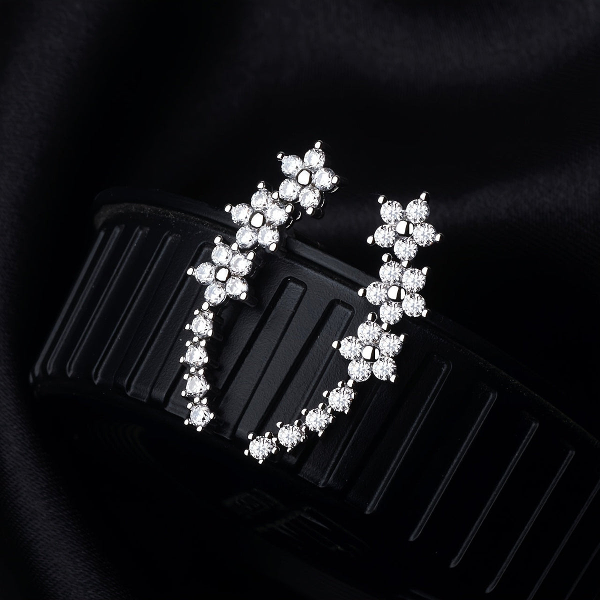 Ear Climber Earrings - Crystal Flowers
