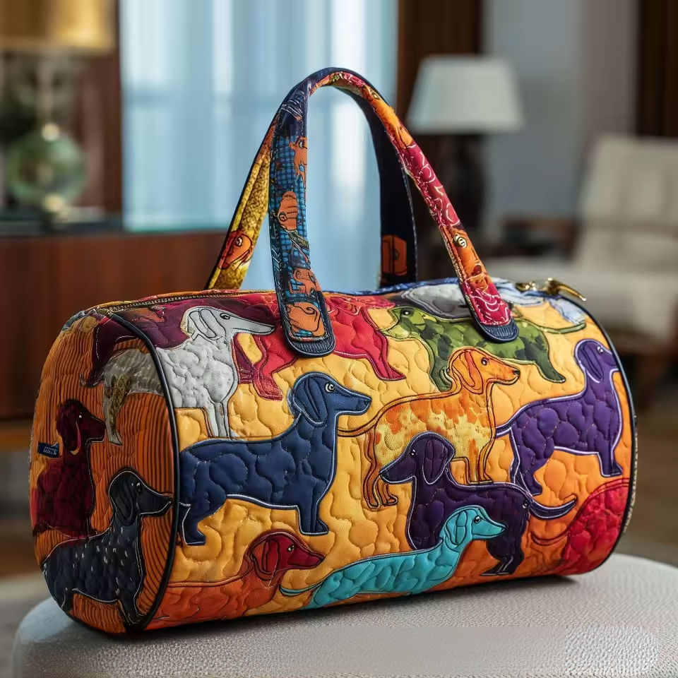 Eliana soft quilted travel bag in the wave-stitch pattern, shown ready to carry
