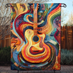 Rainbow Guitar quilted throw – acoustic guitar in swirling rainbow colours