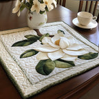 Dark Leaf Magnolia quilted placemats – magnolia on cream