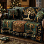 Golden Tree of Life quilted sofa cover – golden trees of life on deep green