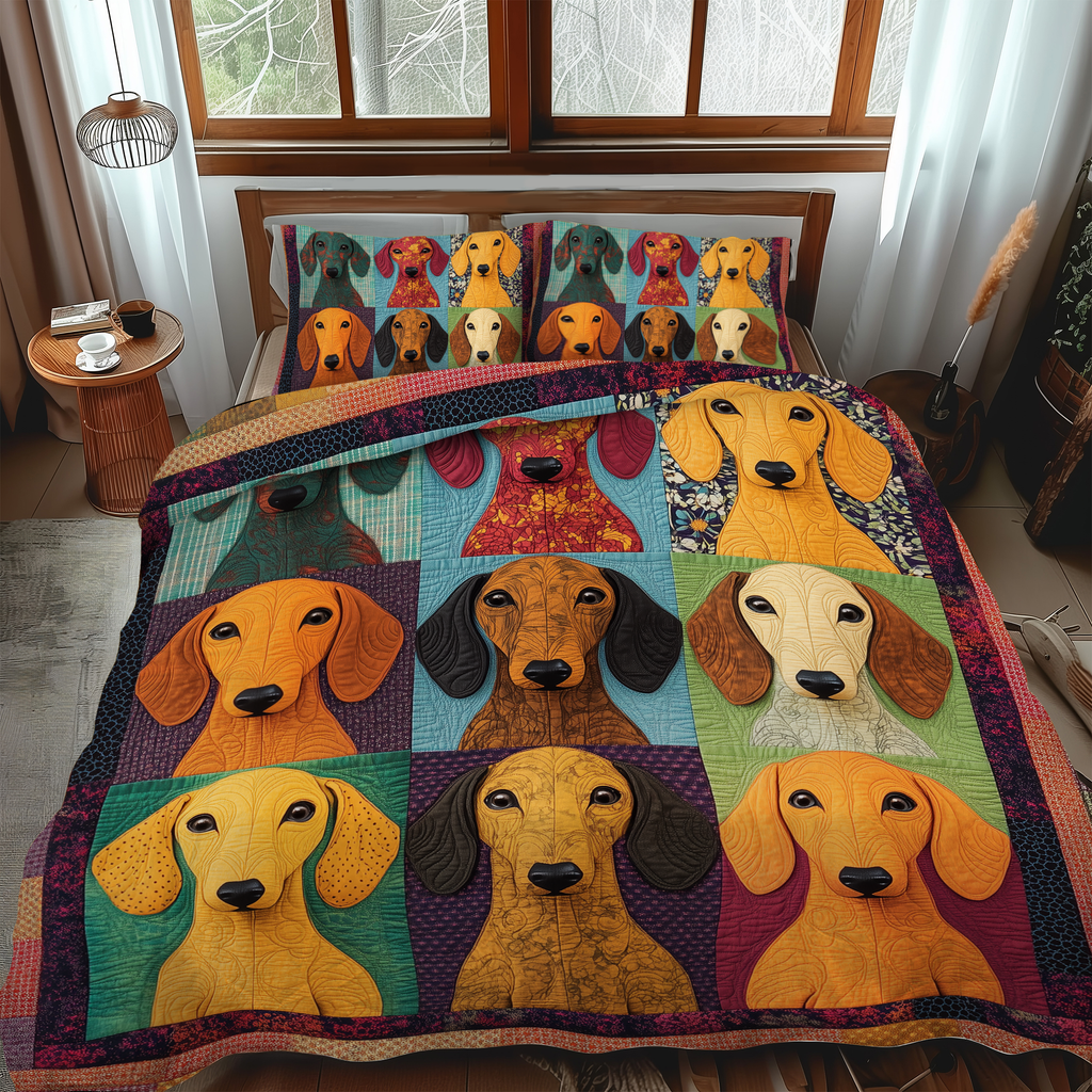 Two matching pillow shams from the Dachshund quilted bedspread set