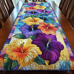 Hibiscus Splendour quilted table runner – purple and yellow hibiscus