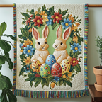 Easter Bunnies quilted throw – bunnies with painted eggs and flowers