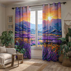 Lavender Valley Sunset quilted curtains – sunset over lavender fields