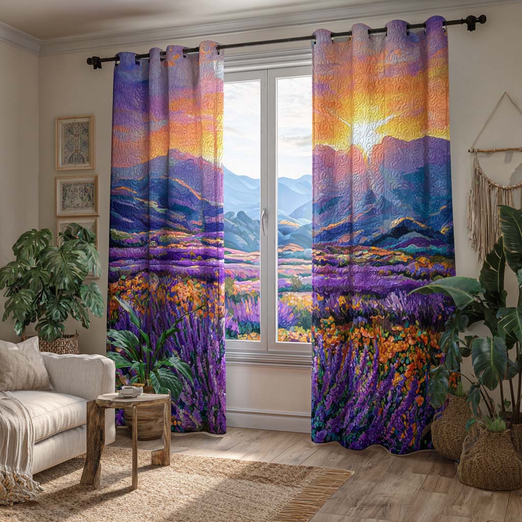 Lavender Valley Sunset quilted curtains – sunset over lavender fields