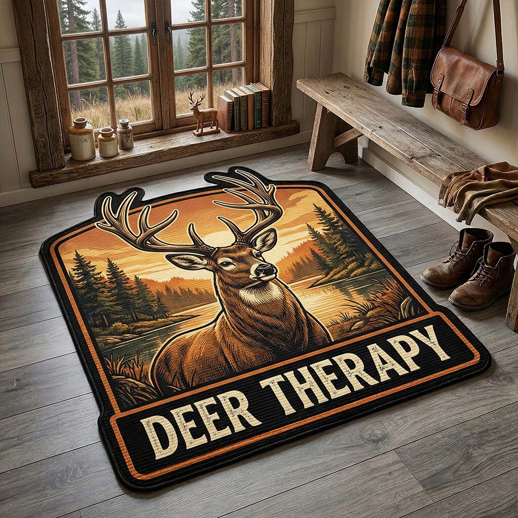Deer Therapy shaped rug – stag sign shape