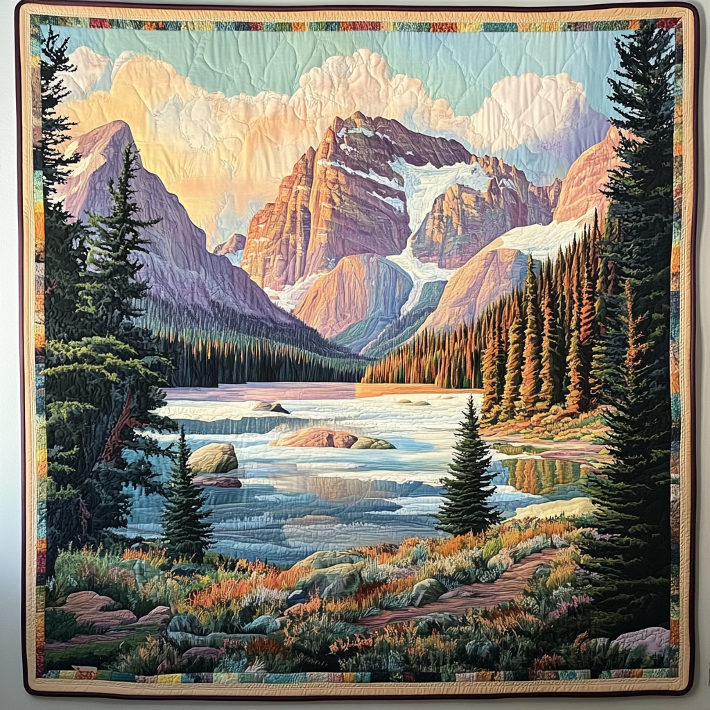 Alpine Lake art quilt – mountain lake
