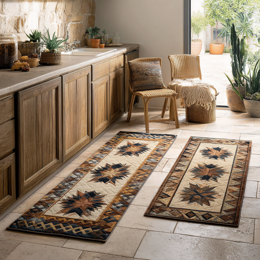 Amber Dawn kitchen mat set – geometric stars