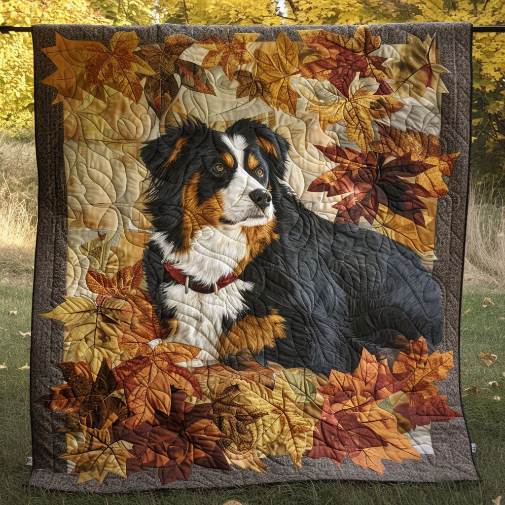 Bernese in Autumn Leaves quilted throw – bernese Mountain Dog among autumn leaves
