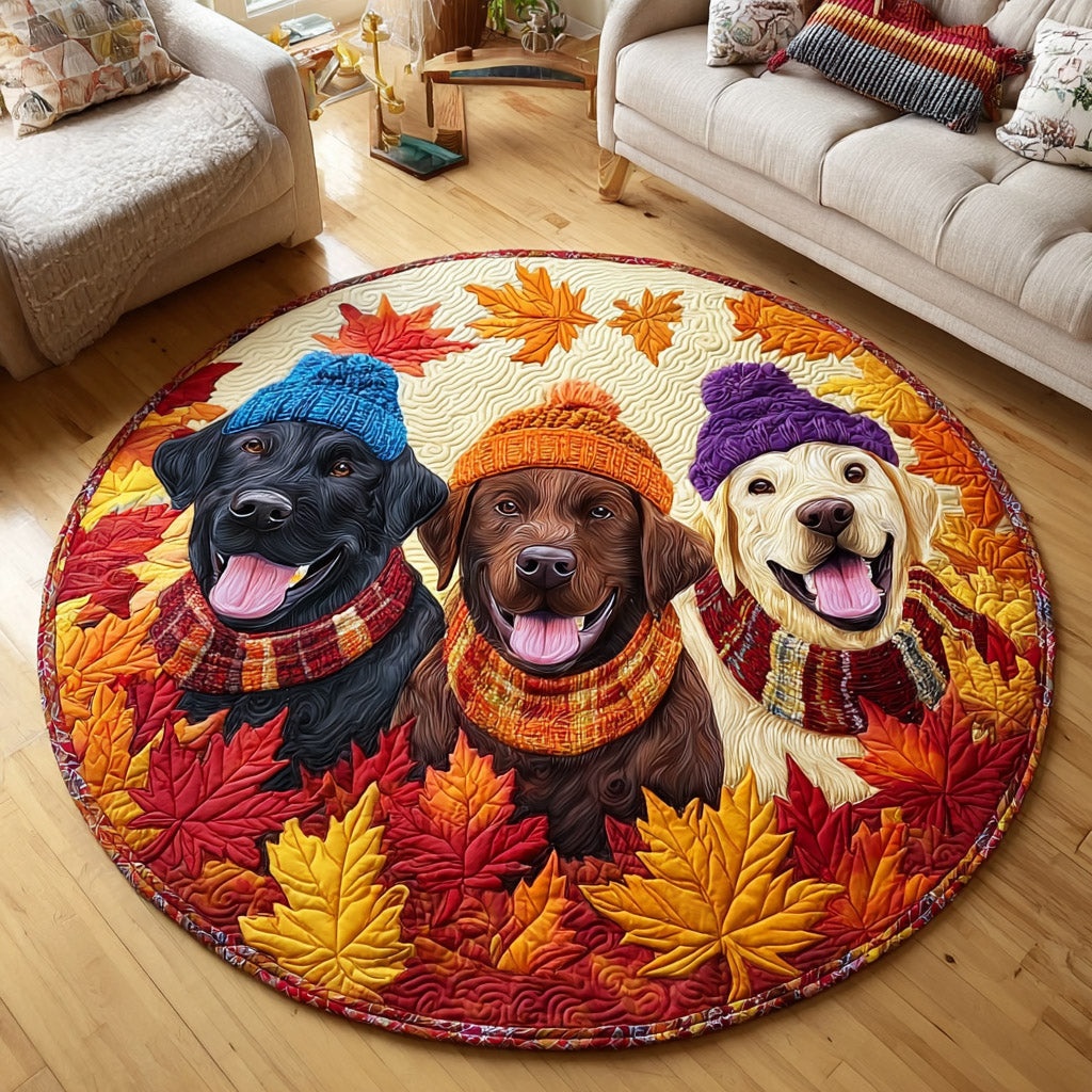 Amber Lab Haven round quilted mat – labradors in hats