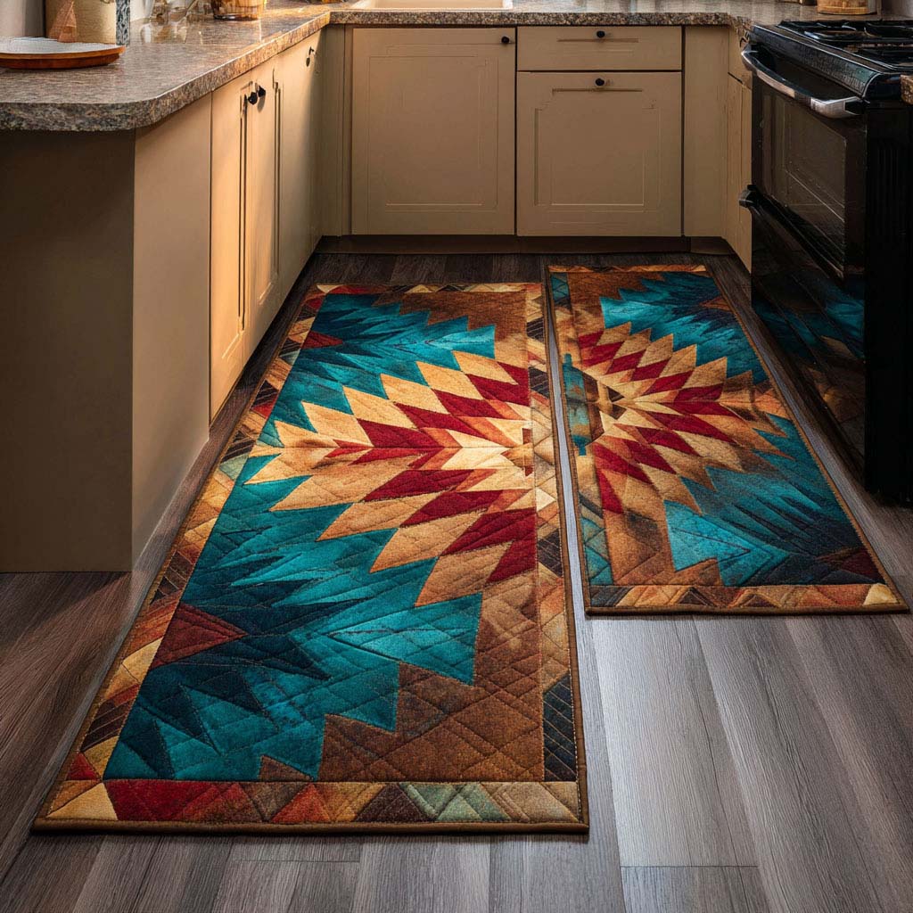 Amber Star kitchen mat set – patchwork star