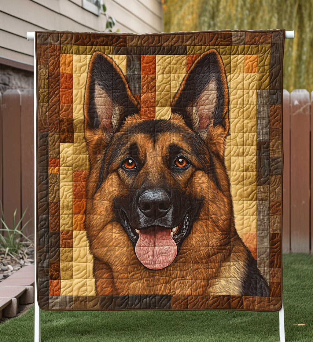 German Shepherd Portrait quilted throw – german Shepherd in a warm patchwork frame