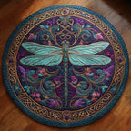 Amethyst Glow round quilted mat – dragonfly on purple