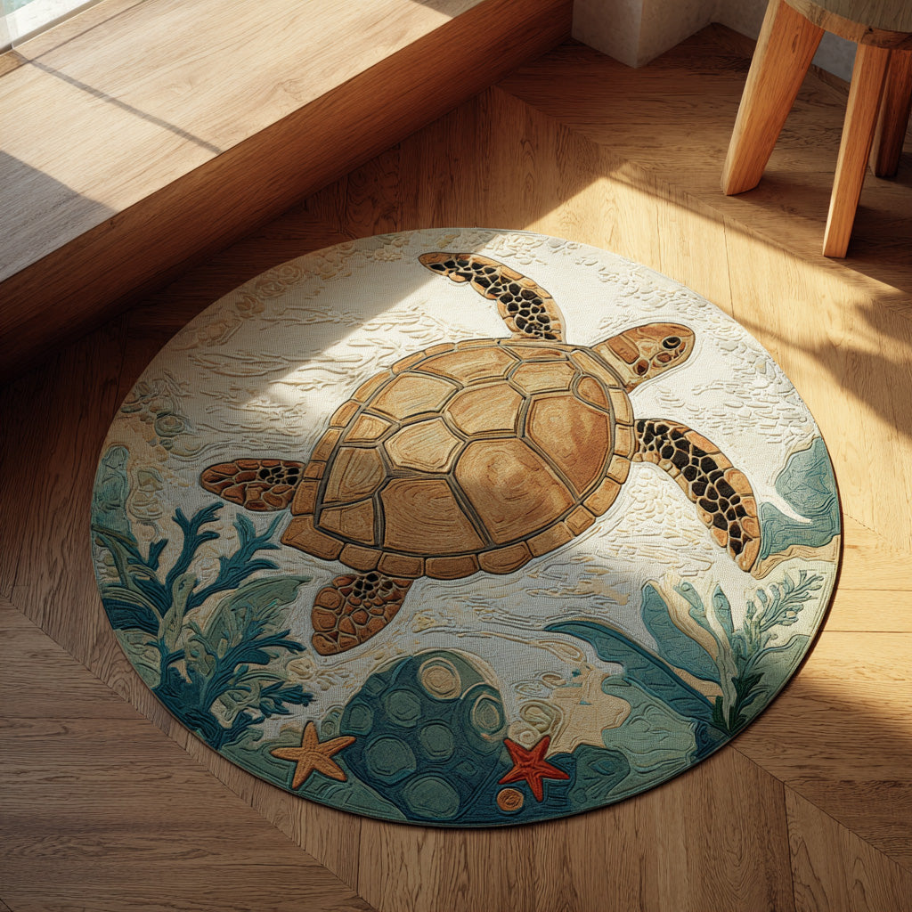 Ancient Journey round rug – golden turtle