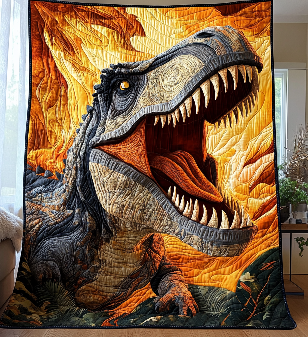 Roaring Dinosaur art quilt – roaring dinosaur