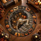 Ancient Tomb round quilted mat – mummy in tomb